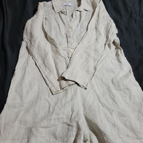 Sam & Lavi Linen Romper Beige Natural Onsie Shorts Quiet Luxury Size L - Picture 2 of 8